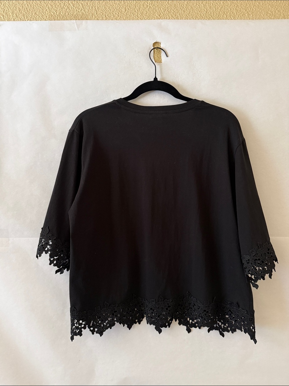 Zara Black Lace Trim Blouse Sz XL Cotton Short Sleeve Boxy Witchy NWT Minimalist - Picture 6 of 16